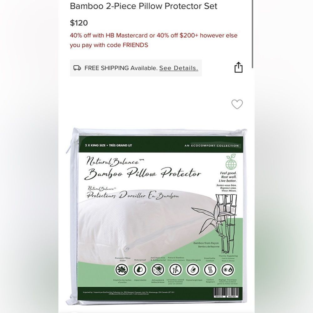 Natural Balance
Bamboo 2-Piece Pillow Protector Set. KING